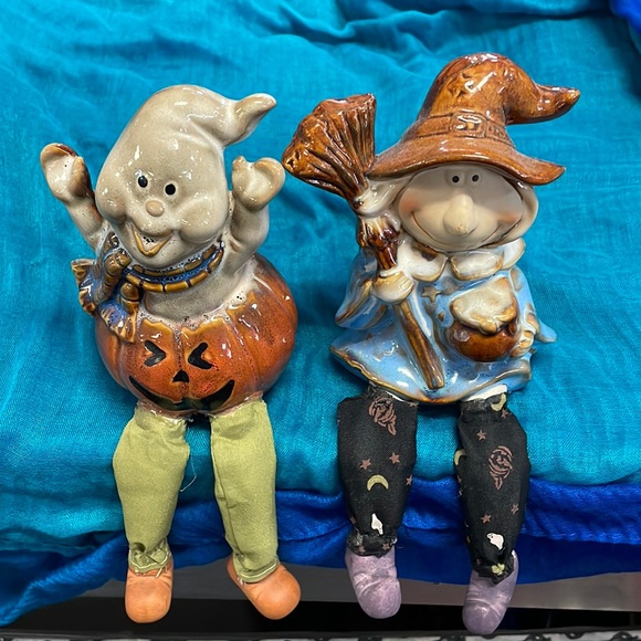 Seasonal Set of 2 Halloween Ceramic Shelf Sitter Figurines - Picture 1 of 7